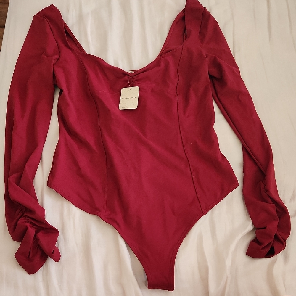 Free People Red Long Sleeve Bodysuit